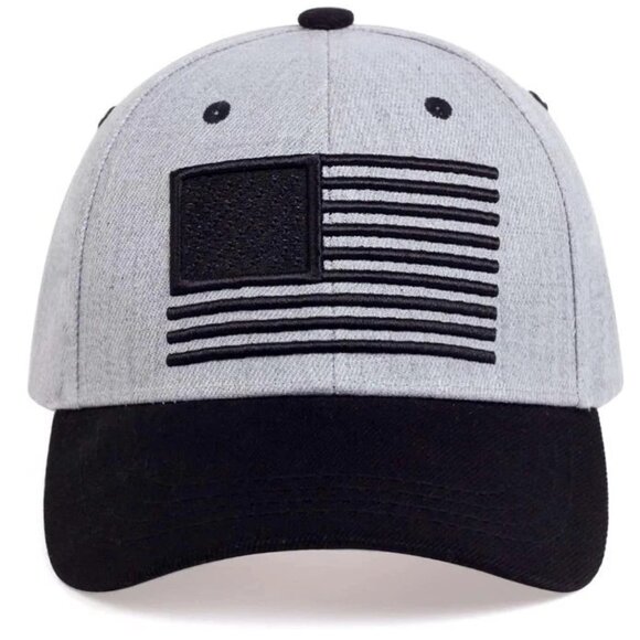 Gray &‎ Black American Flag Embroidered Low Profile Baseball Cap US Flag Hat - Picture 2 of 3
